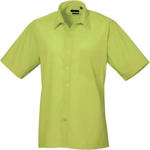 Premier Mens Short Sleeve Formal Poplin Plain Work Shirt Lime 15.5