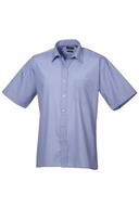 Premier Mens Short Sleeve Formal Poplin Plain Work Shirt Mid Blue 19