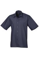 Premier Mens Short Sleeve Formal Poplin Plain Work Shirt Navy 19