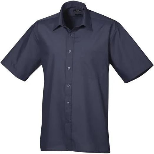 Premier Mens Short Sleeve Formal Poplin Plain Work Shirt Navy 19