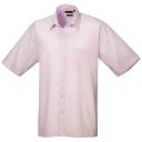 Premier Mens Short Sleeve Formal Poplin Plain Work Shirt Pink 19