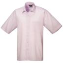 Premier Mens Short Sleeve Formal Poplin Plain Work Shirt Pink 19