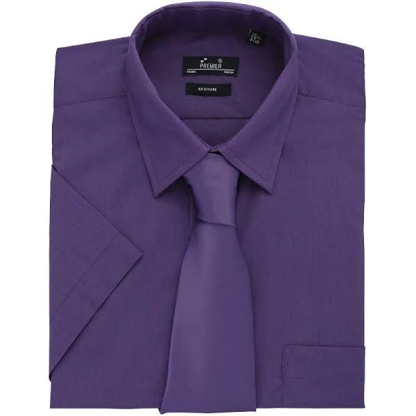 Premier Mens Short Sleeve Formal Poplin Plain Work Shirt (Purple) (18)