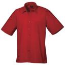 Premier Mens Short Sleeve Formal Poplin Plain Work Shirt Red 17.5