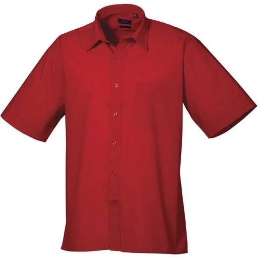 Premier Mens Short Sleeve Formal Poplin Plain Work Shirt Red 17.5