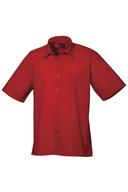 Premier Mens Short Sleeve Formal Poplin Plain Work Shirt Red 21