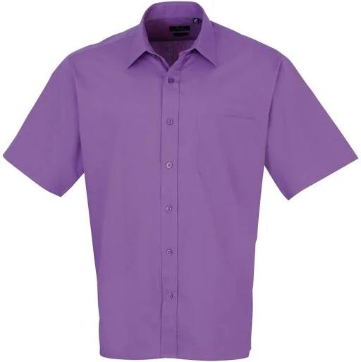 Premier Mens Short Sleeve Formal Poplin Plain Work Shirt Rich Violet Poplin Shirt