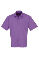 Premier Mens Short Sleeve Formal Poplin Plain Work Shirt Rich Violet Poplin Shirt