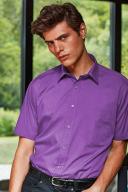 Premier Mens Short Sleeve Formal Poplin Plain Work Shirt Rich Violet Poplin Shirt