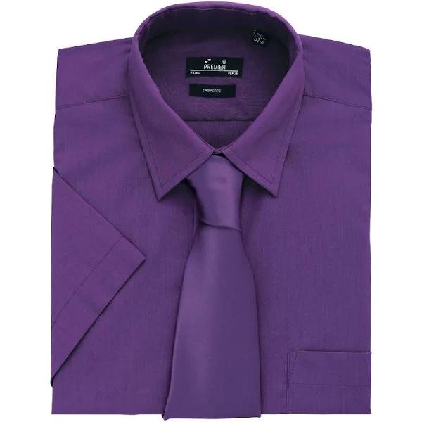 Premier Mens Short Sleeve Formal Poplin Plain Work Shirt Rich Violet Poplin Shirt