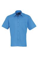 Premier Mens Short Sleeve Formal Poplin Plain Work Shirt Sapphire 17.5