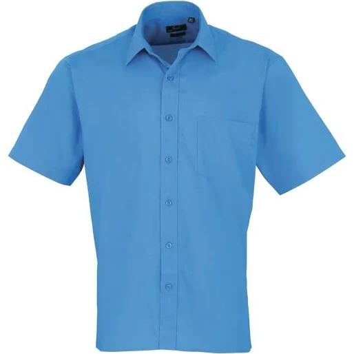 Premier Mens Short Sleeve Formal Poplin Plain Work Shirt Sapphire 17.5
