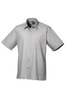 Premier Mens Short Sleeve Formal Poplin Plain Work Shirt Silver 15
