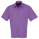 Premier Mens Short Sleeve Formal Poplin Plain Work Shirt Silver 19