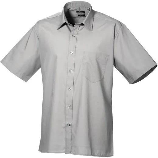 Premier Mens Short Sleeve Formal Poplin Plain Work Shirt Silver 23