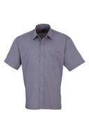 Premier Mens Short Sleeve Formal Poplin Plain Work Shirt Steel Poplin Shirt