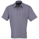 Premier Mens Short Sleeve Formal Poplin Plain Work Shirt Steel Poplin Shirt