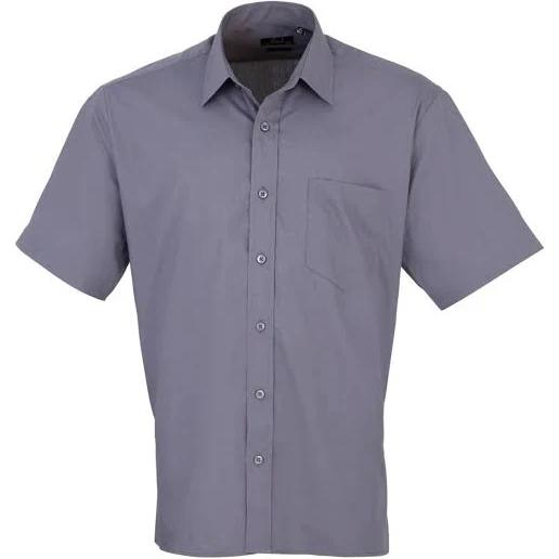 Premier Mens Short Sleeve Formal Poplin Plain Work Shirt Steel Poplin Shirt