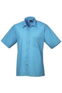 Premier Mens Short Sleeve Formal Poplin Plain Work Shirt Turquoise 18