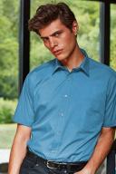 Premier Mens Short Sleeve Formal Poplin Plain Work Shirt Turquoise 18