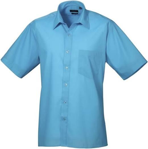 Premier Mens Short Sleeve Formal Poplin Plain Work Shirt Turquoise 19