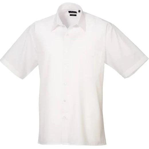 Premier Mens Short Sleeve Formal Poplin Plain Work Shirt White 20