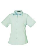 Premier Short Sleeve Poplin Blouse / Plain Work Shirt Aqua 16