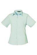 Premier Short Sleeve Poplin Blouse / Plain Work Shirt Aqua 18