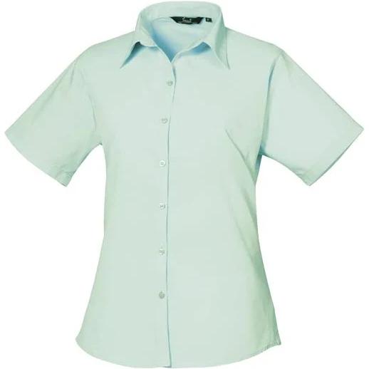 Premier Short Sleeve Poplin Blouse / Plain Work Shirt Aqua 8