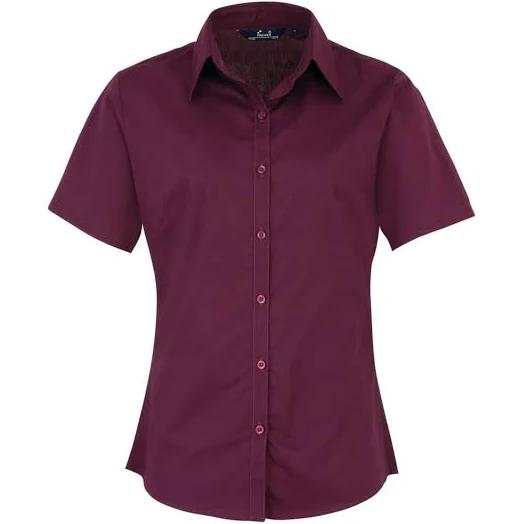 Premier Short Sleeve Poplin Blouse / Plain Work Shirt Aubergine 10