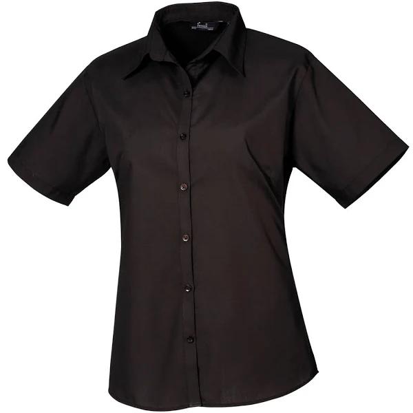 Premier Short Sleeve Poplin Blouse / Plain Work Shirt Black 12