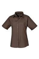 Premier Short Sleeve Poplin Blouse / Plain Work Shirt Brown 16