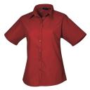 Premier Short Sleeve Poplin Blouse / Plain Work Shirt Burgundy 12