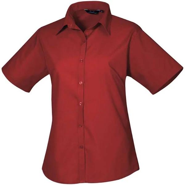 Premier Short Sleeve Poplin Blouse / Plain Work Shirt Burgundy 12