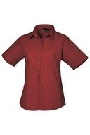 Premier Short Sleeve Poplin Blouse / Plain Work Shirt Burgundy 14