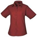 Premier Short Sleeve Poplin Blouse / Plain Work Shirt Burgundy 22
