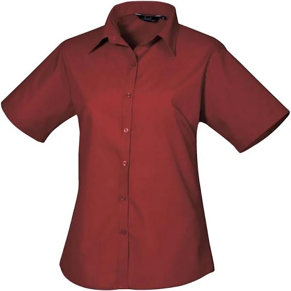 Premier Short Sleeve Poplin Blouse / Plain Work Shirt Burgundy 22