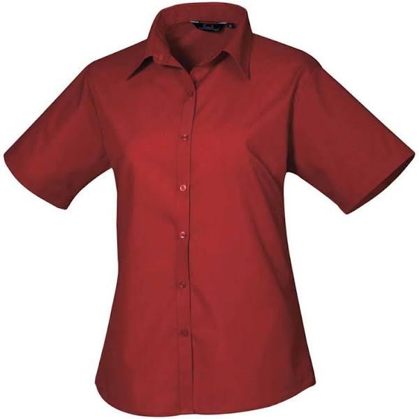 Premier Short Sleeve Poplin Blouse / Plain Work Shirt Burgundy Work Shirt