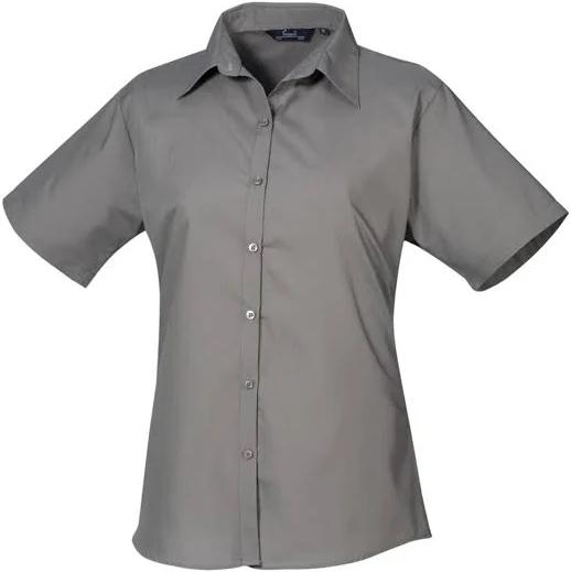 Premier Short Sleeve Poplin Blouse / Plain Work Shirt (Dark Grey) (12)