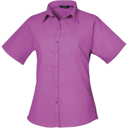 Premier Short Sleeve Poplin Blouse / Plain Work Shirt Hot Pink 14