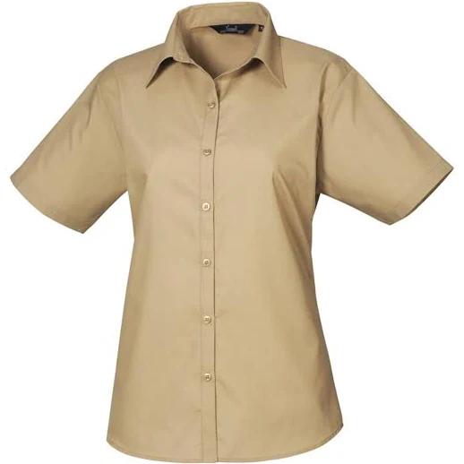 Premier Short Sleeve Poplin Blouse / Plain Work Shirt Khaki 18
