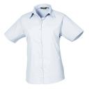 Premier Short Sleeve Poplin Blouse / Plain Work Shirt Light Blue 22