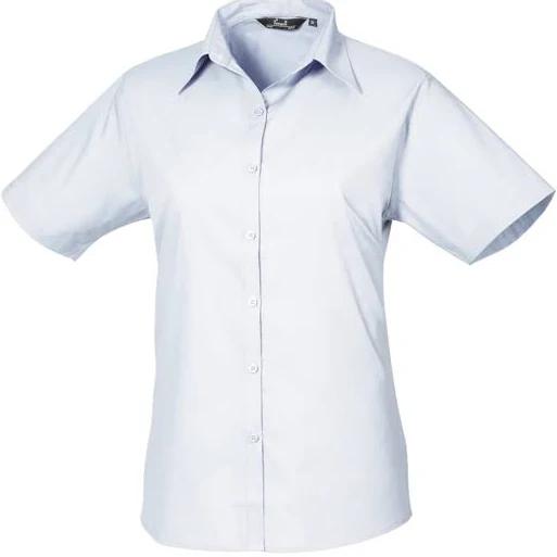 Premier Short Sleeve Poplin Blouse / Plain Work Shirt Light Blue 24