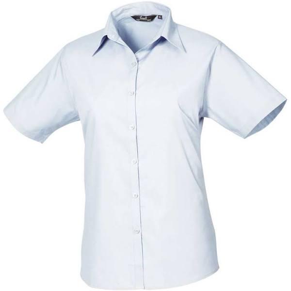 Premier Short Sleeve Poplin Blouse / Plain Work Shirt Light Blue 6