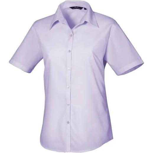 Premier Short Sleeve Poplin Blouse / Plain Work Shirt Lilac 16