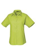 Premier Short Sleeve Poplin Blouse / Plain Work Shirt Lime 18