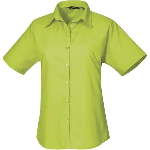 Premier Short Sleeve Poplin Blouse / Plain Work Shirt Lime 18