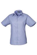 Premier Short Sleeve Poplin Blouse / Plain Work Shirt Mid Blue 18