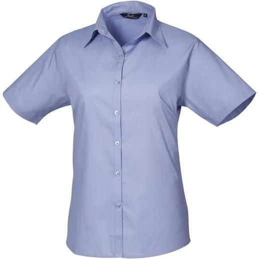 Premier Short Sleeve Poplin Blouse / Plain Work Shirt Mid Blue 18