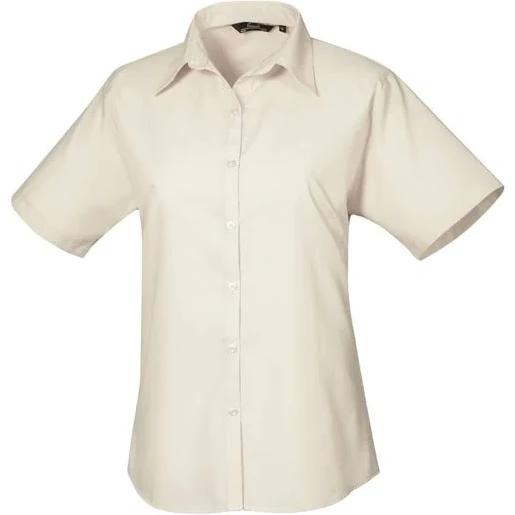Premier Short Sleeve Poplin Blouse / Plain Work Shirt Natural 16